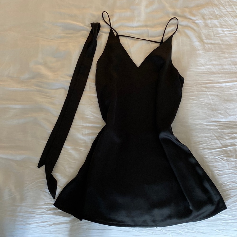 LF black slip dress with tie choker